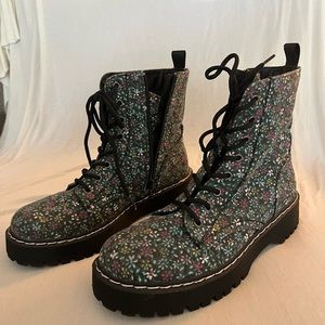 Flowered Sincerely Jules Combat Boots